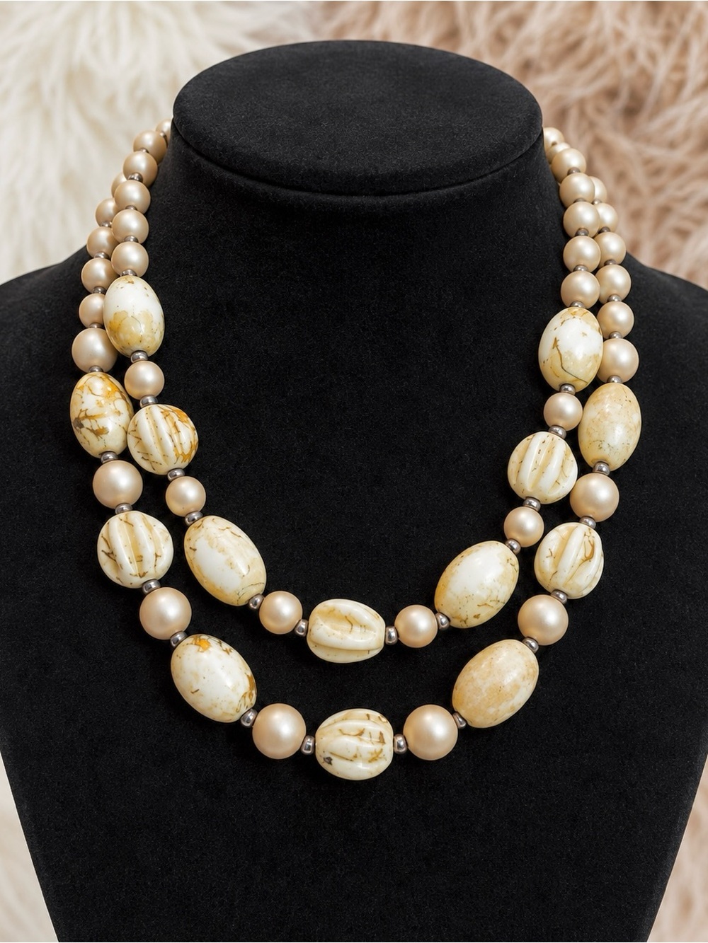Bohemian Chic, vintage, chunky bead weighted, two strand long necklace